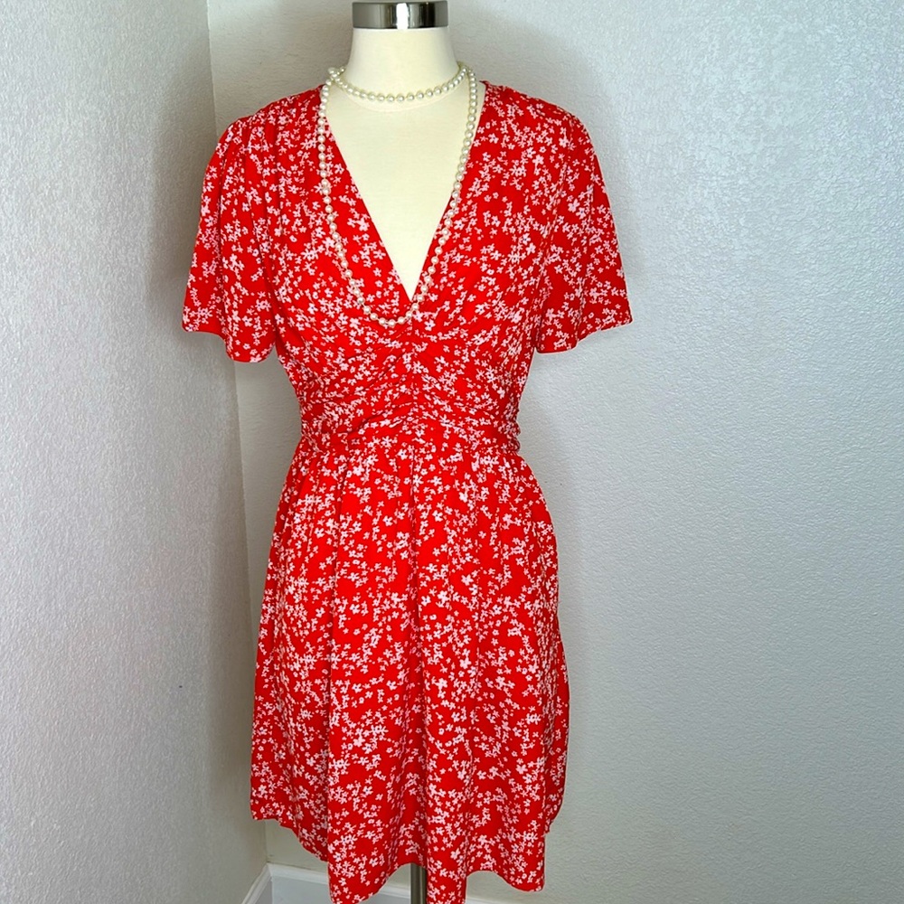 SHEIN Red Medium dress with white floral stretchy waist